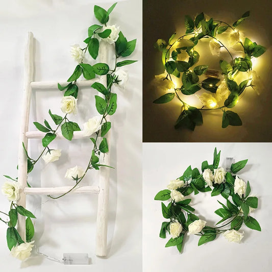 White Rose LED Ivy Plant wall vines